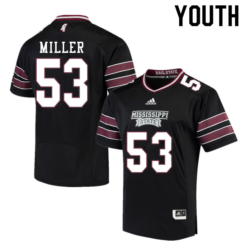 Youth #53 Cameron Miller Mississippi State Bulldogs College Football Jerseys Sale-Black